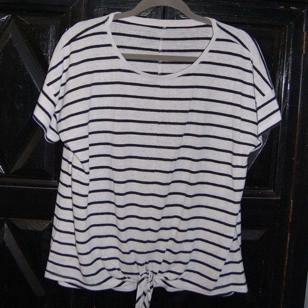 Talbot's, linen blend, striped tie front top